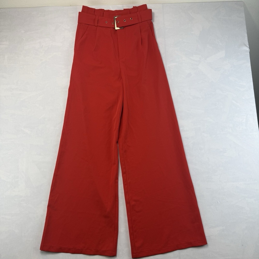 Polly High Rise Wide Leg Pants Red Belted Women's US 4 EU 36